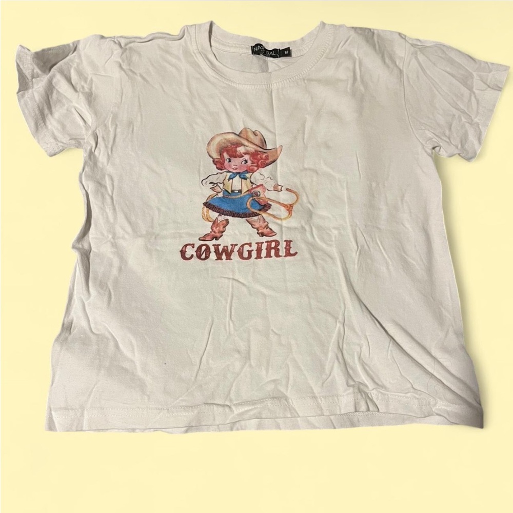 Nasty Gal White Cowgirl Graphic Crop Top